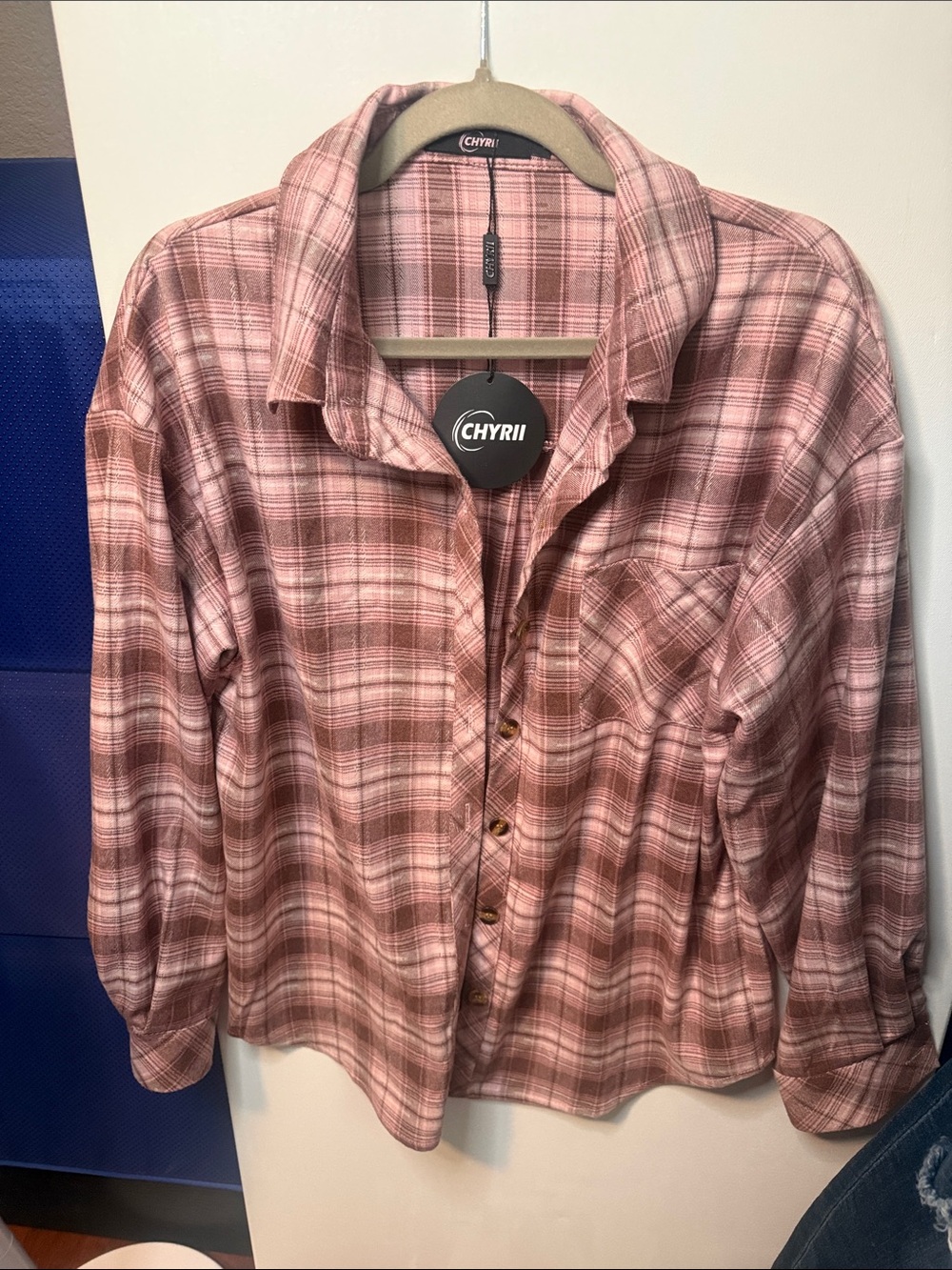 Chyrii Plaid Button-Up Shirt in Dusty Rose